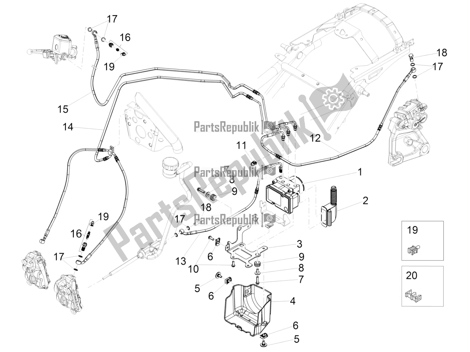 All parts for the Abs Brake System of the Moto-Guzzi Eldorado 1400 ABS USA 2021