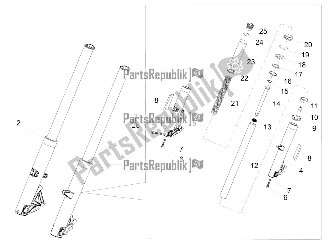 All parts for the Front Fork Kaifa of the Moto-Guzzi Eldorado 1400 ABS USA 2021