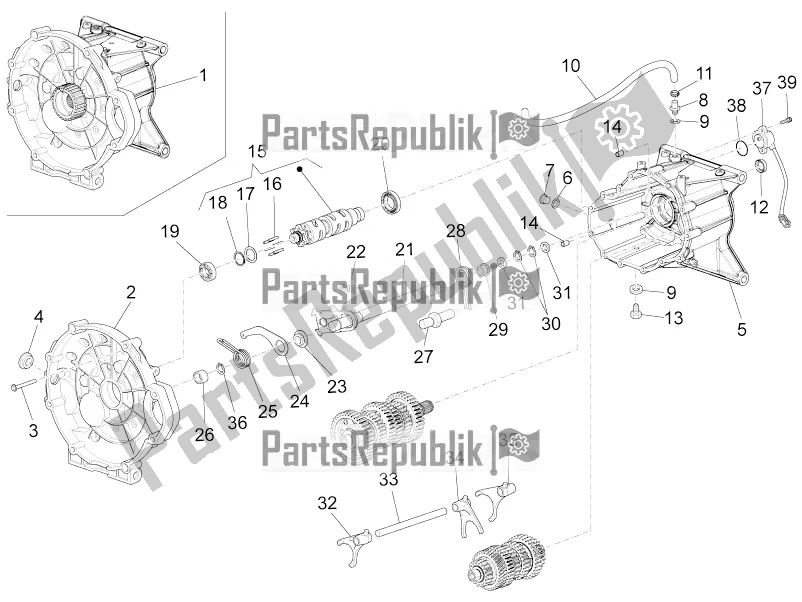 All parts for the Gear Box / Selector / Shift Cam of the Moto-Guzzi Eldorado 1400 ABS USA 2021