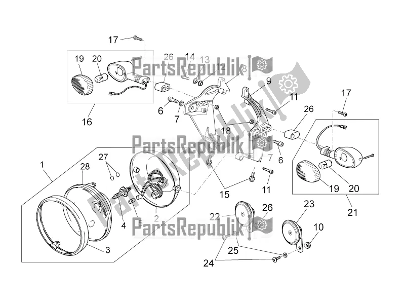 All parts for the Headlight/horn of the Moto-Guzzi Griso 1200 8V S. E. USA 2017