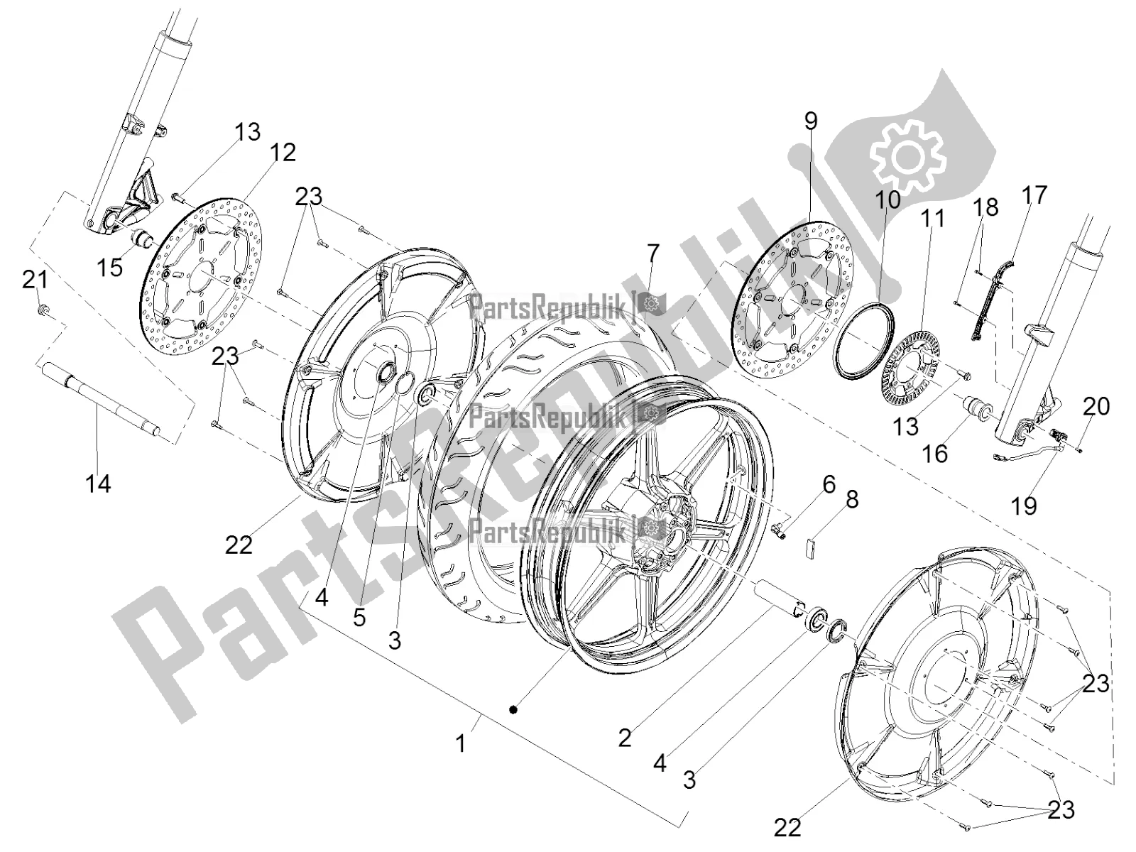 Toutes les pièces pour le Roue Avant du Moto-Guzzi MGX 21 Flying Fortress 1400 ABS 2016