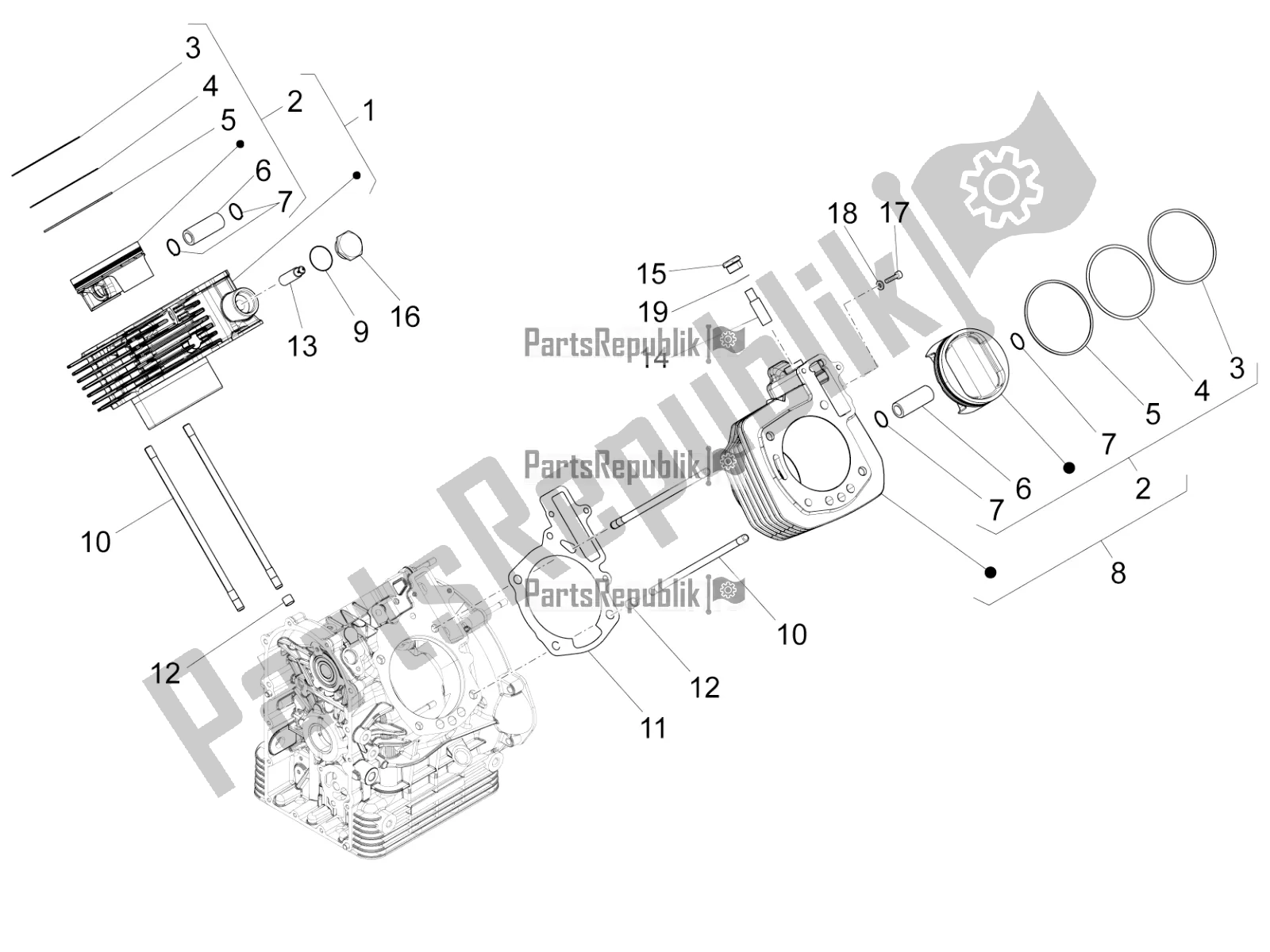 Toutes les pièces pour le Cylindre - Piston du Moto-Guzzi MGX 21 Flying Fortress 1400 ABS 2017