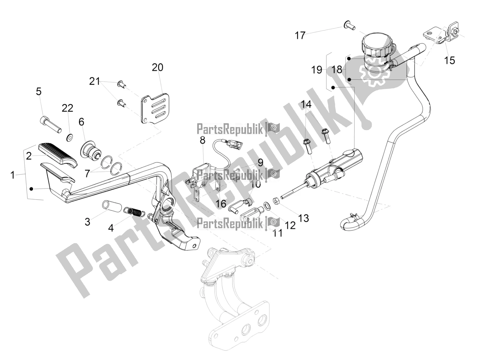 All parts for the Rear Master Cylinder of the Moto-Guzzi MGX 21 Flying Fortress 1400 ABS 2017