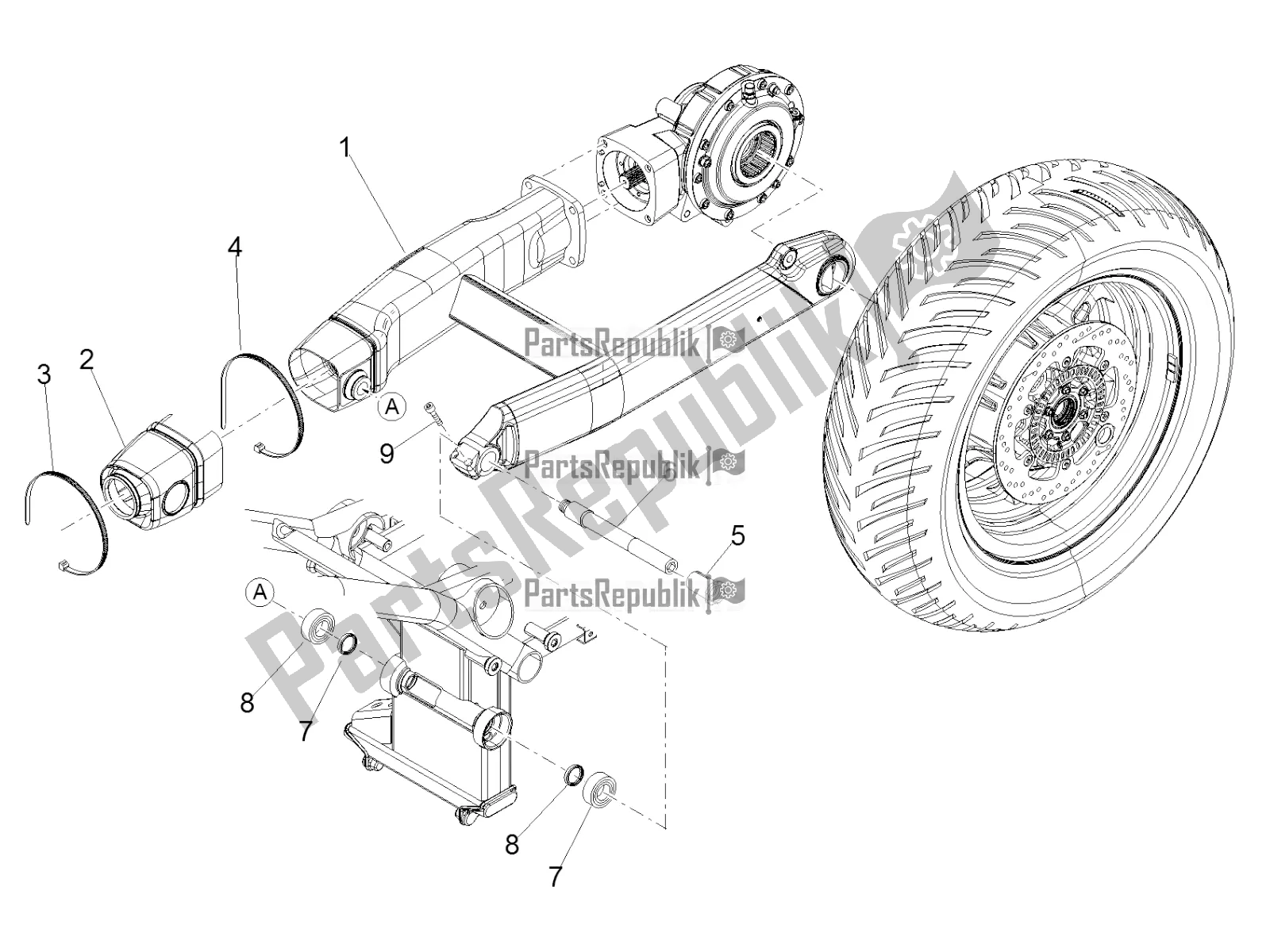 All parts for the Swing Arm of the Moto-Guzzi MGX 21 Flying Fortress 1400 ABS 2017