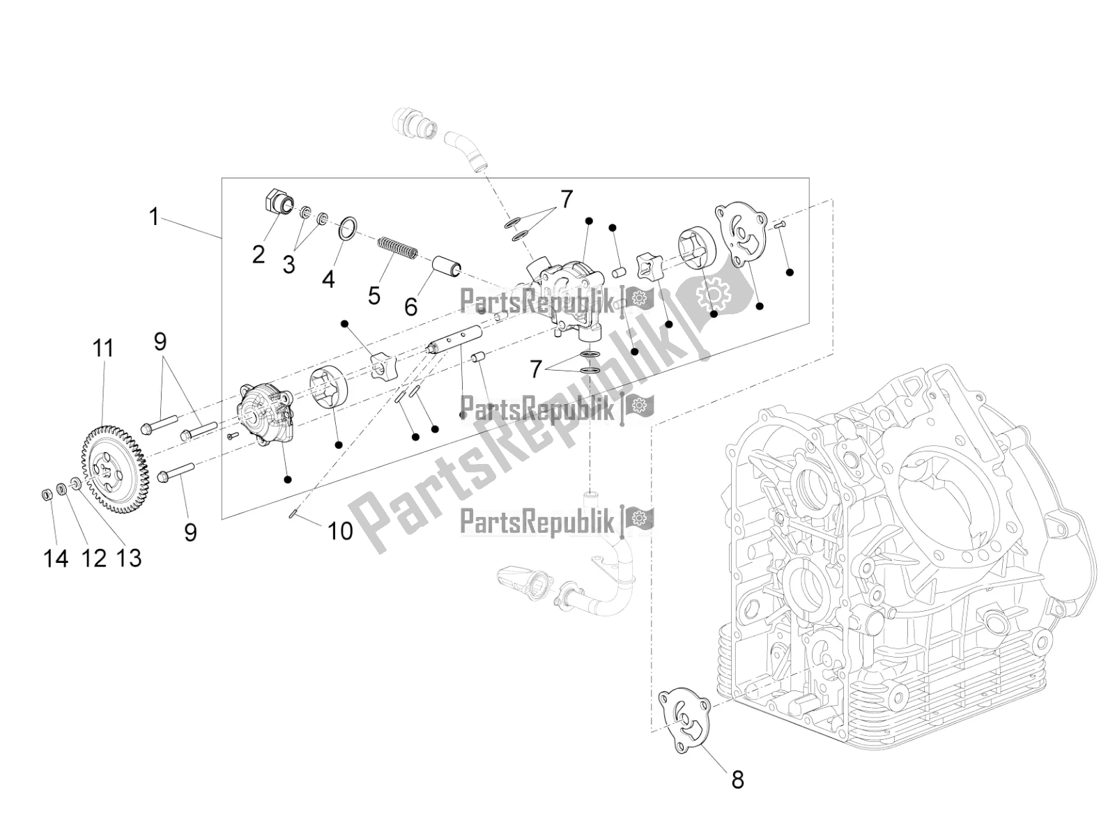 All parts for the Oil Pump of the Moto-Guzzi MGX 21 Flying Fortress 1400 ABS 2019