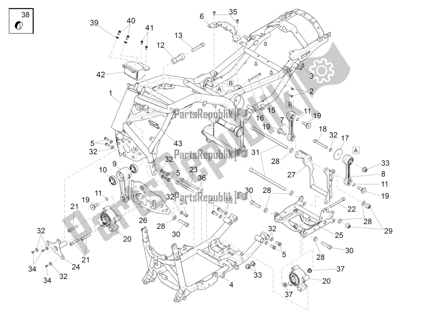 Tutte le parti per il Telaio del Moto-Guzzi MGX 21 Flying Fortress 1400 ABS Apac 2016