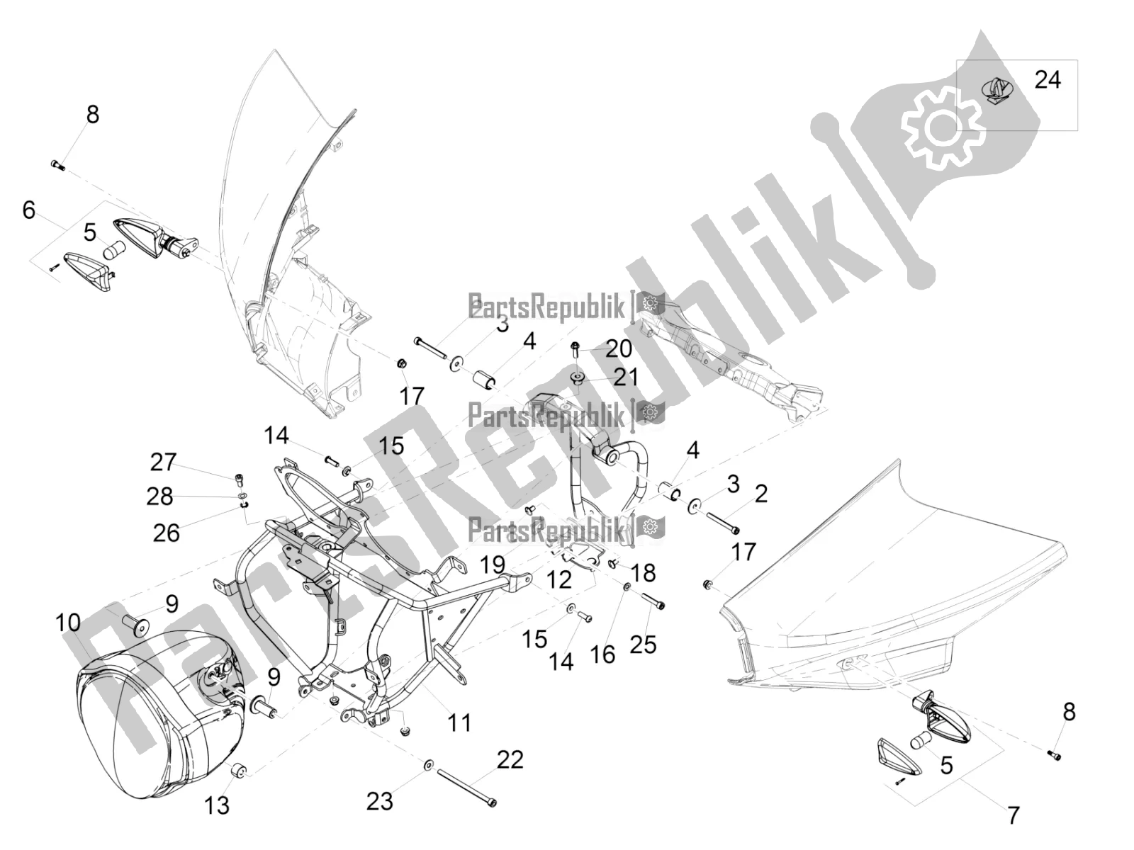 All parts for the Front Lights of the Moto-Guzzi MGX 21 Flying Fortress 1400 ABS Apac 2016