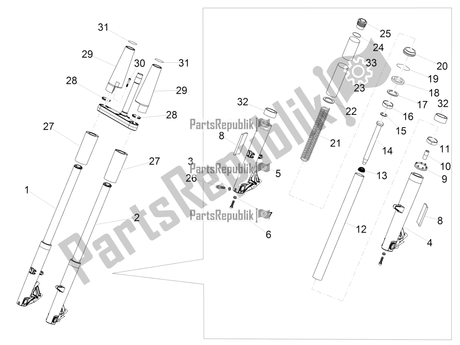 Toutes les pièces pour le Fourche Avant Kaifa du Moto-Guzzi MGX 21 Flying Fortress 1400 ABS Apac 2018