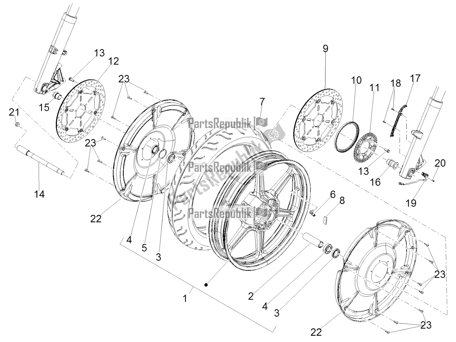 Toutes les pièces pour le Roue Avant du Moto-Guzzi MGX 21 Flying Fortress 1400 ABS Apac 2018