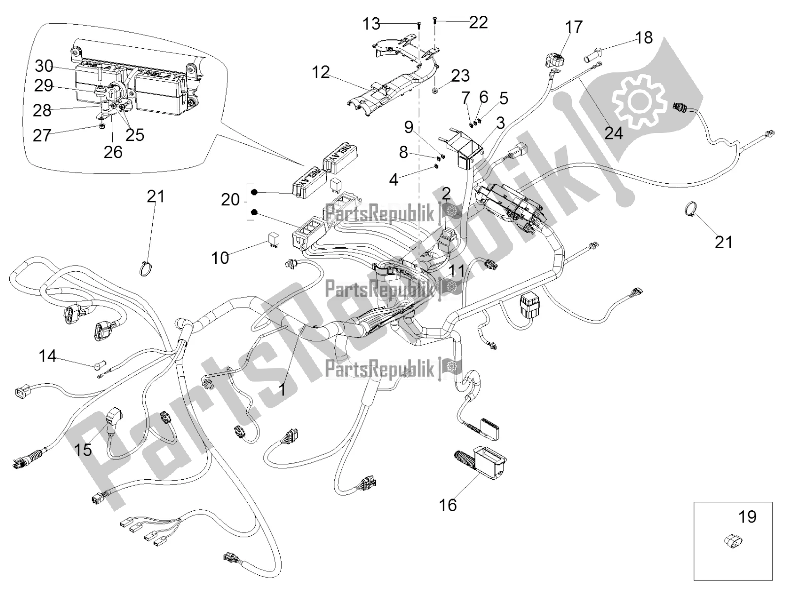 Tutte le parti per il Impianto Elettrico Centrale del Moto-Guzzi MGX 21 Flying Fortress 1400 ABS Apac 2019