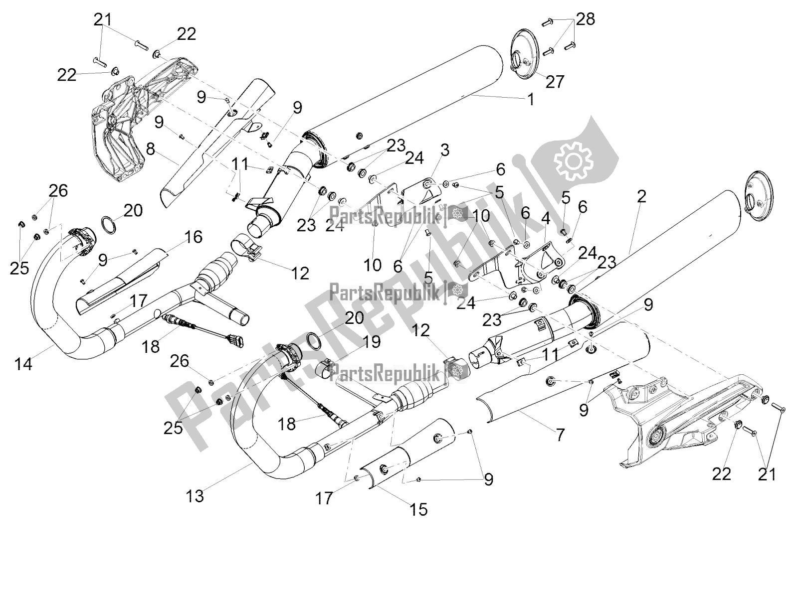 Toutes les pièces pour le Tuyau D'échappement du Moto-Guzzi MGX 21 Flying Fortress 1400 ABS Apac 2019