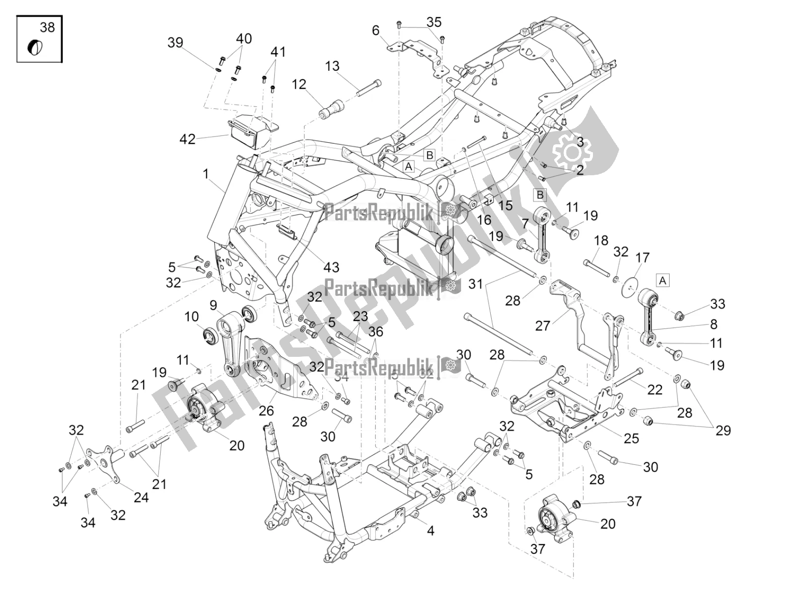 Toutes les pièces pour le Cadre du Moto-Guzzi MGX 21 Flying Fortress 1400 ABS Apac 2019