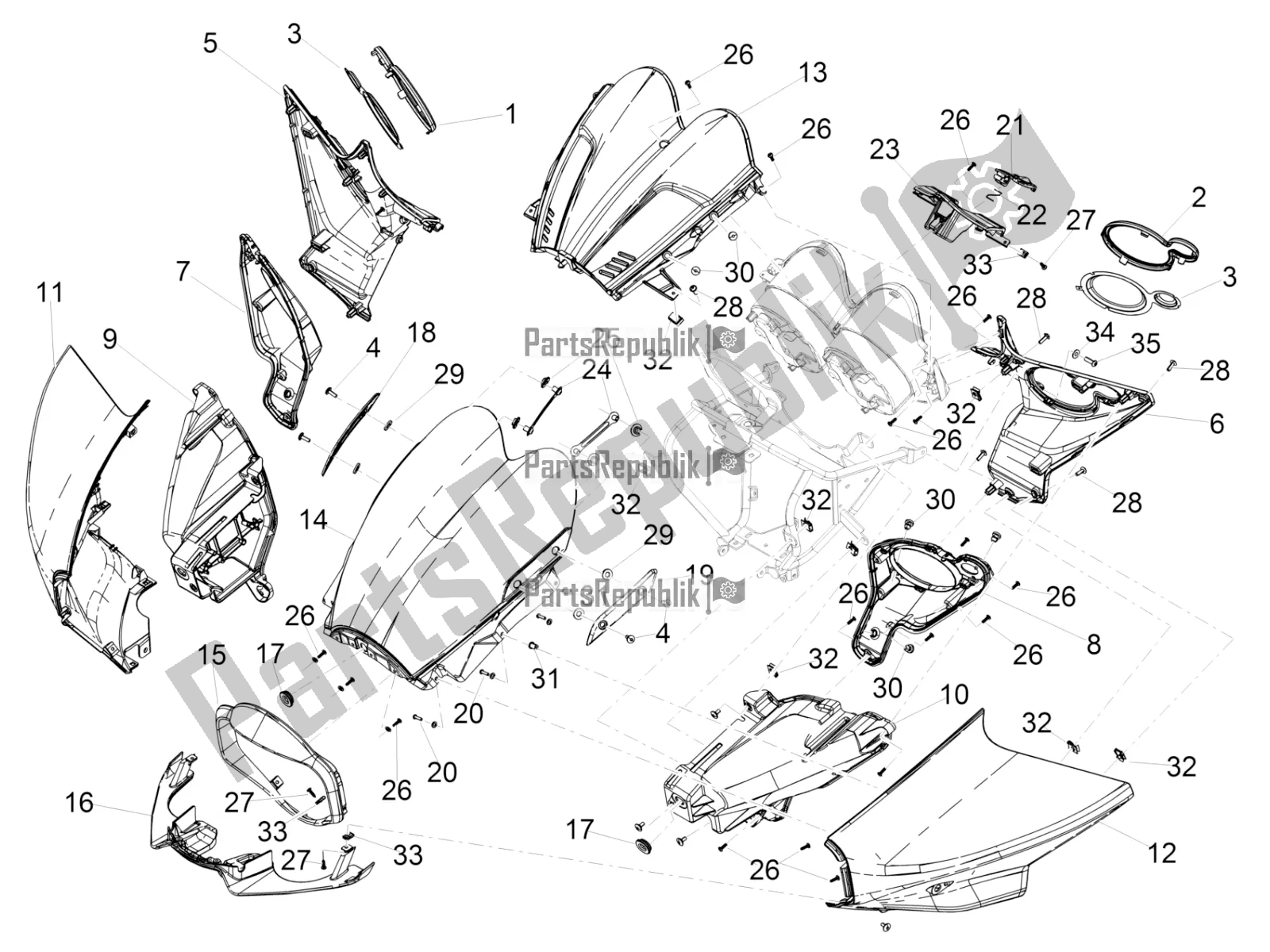 Toutes les pièces pour le Carénage Avant du Moto-Guzzi MGX 21 Flying Fortress 1400 ABS Apac 2019