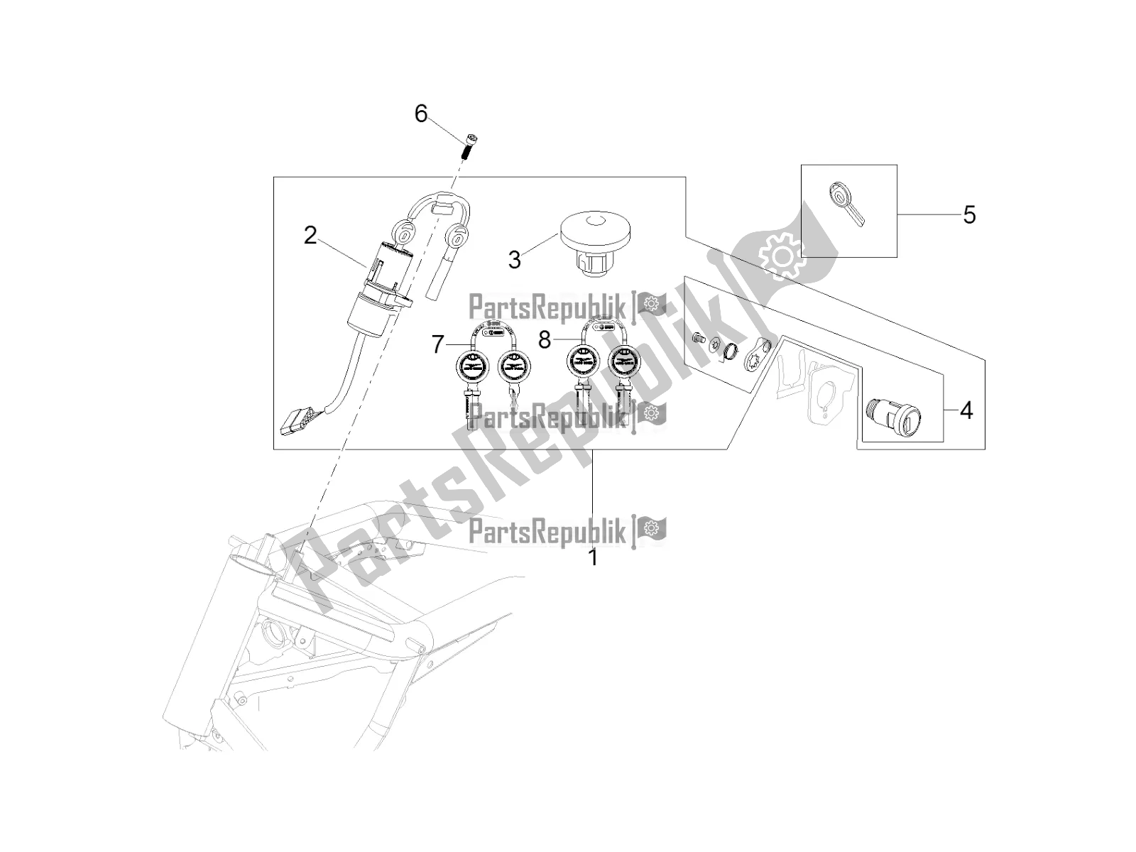 Toutes les pièces pour le Serrures du Moto-Guzzi MGX 21 Flying Fortress 1400 ABS Apac 2019