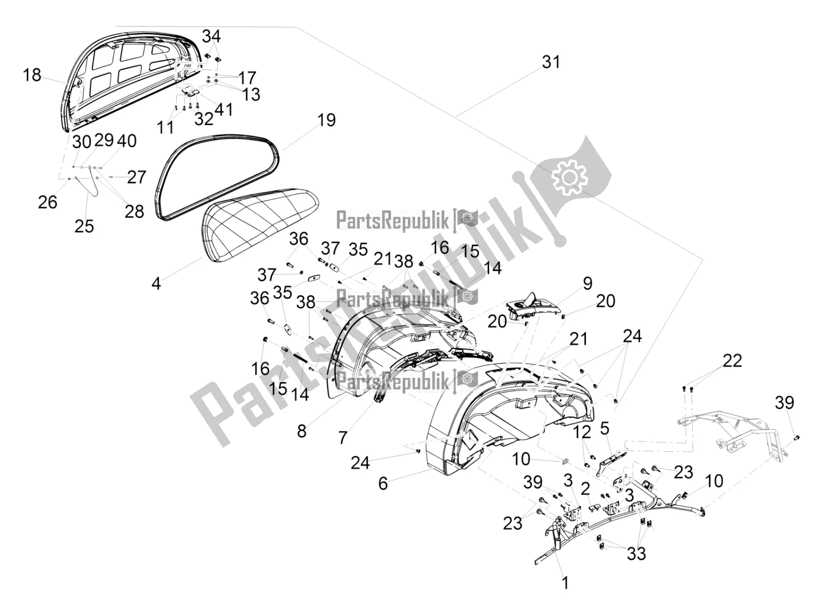 Toutes les pièces pour le Rh Trunk du Moto-Guzzi MGX 21 Flying Fortress 1400 ABS Apac 2019