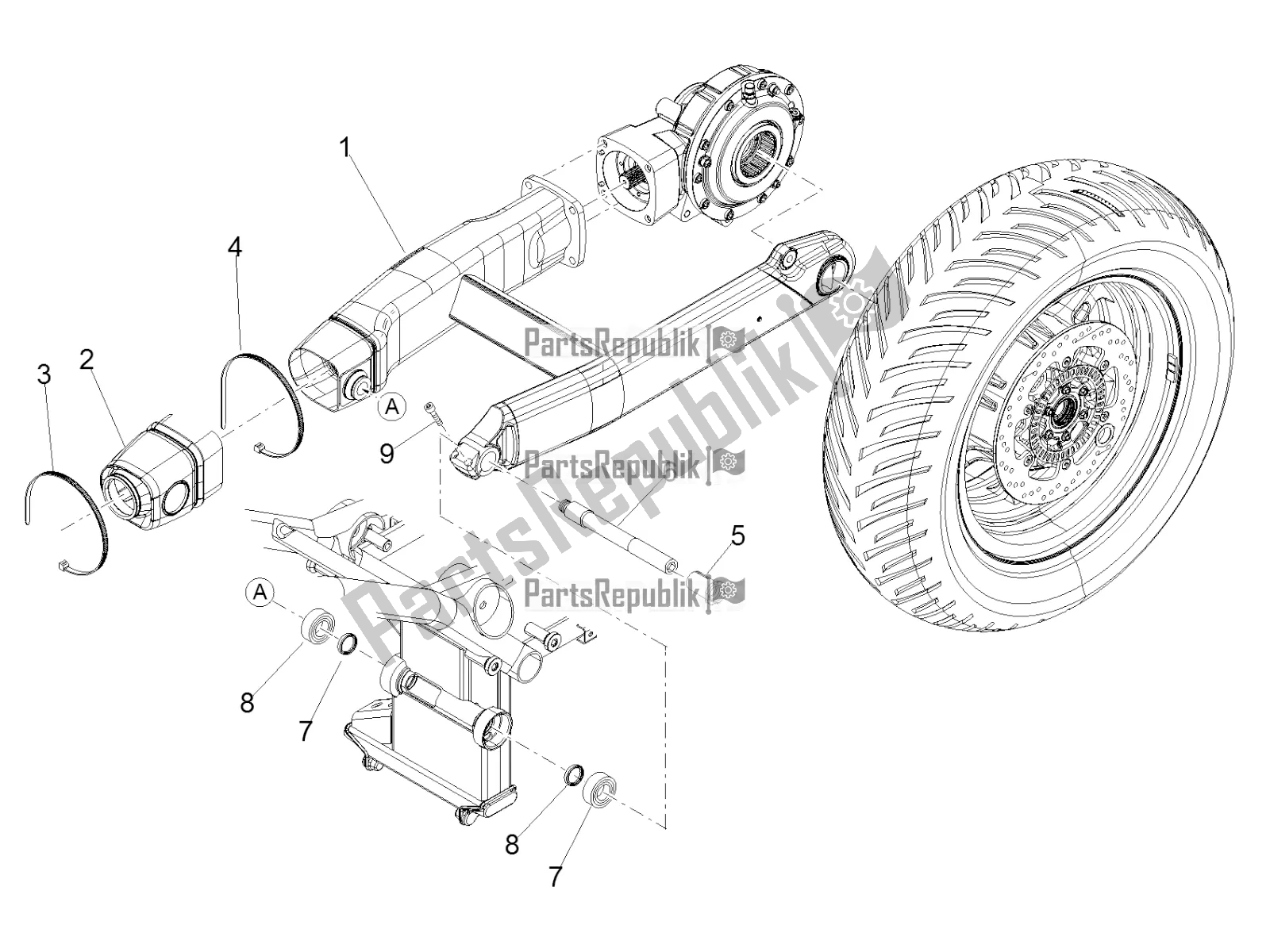 Toutes les pièces pour le Bras Oscillant du Moto-Guzzi MGX 21 Flying Fortress 1400 ABS Apac 2019