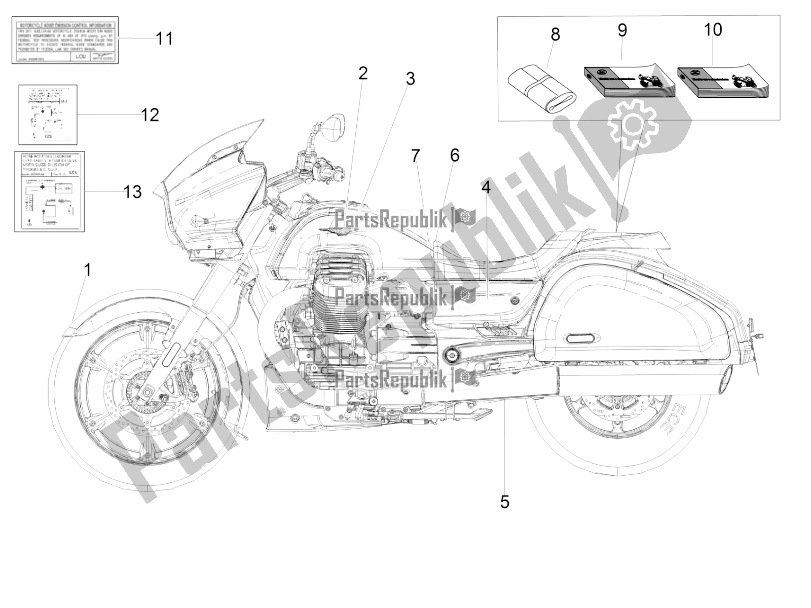 Tutte le parti per il Decalcomania del Moto-Guzzi MGX 21 Flying Fortress 1400 ABS USA 2016