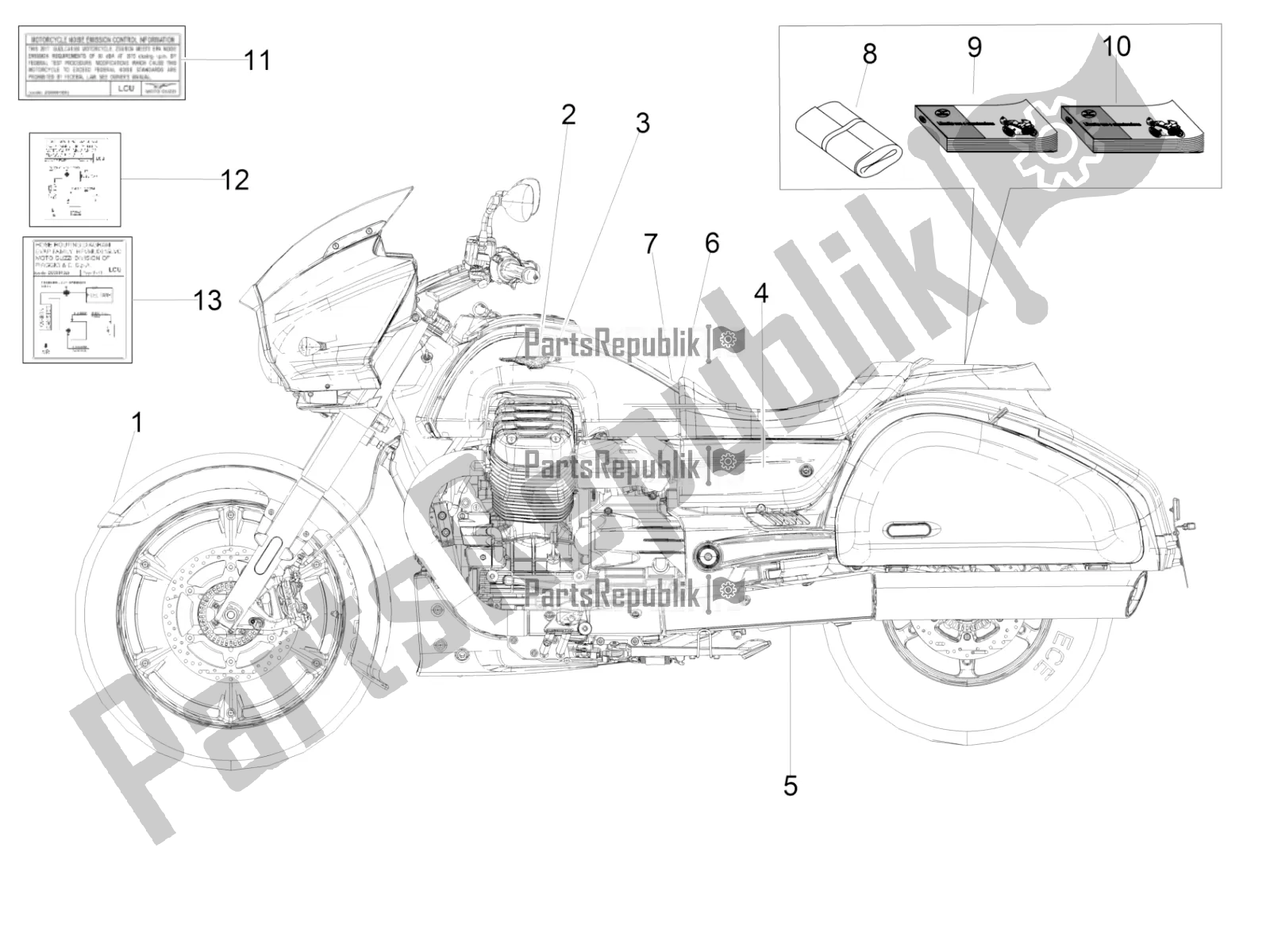 Toutes les pièces pour le Décalque du Moto-Guzzi MGX 21 Flying Fortress 1400 ABS USA 2017