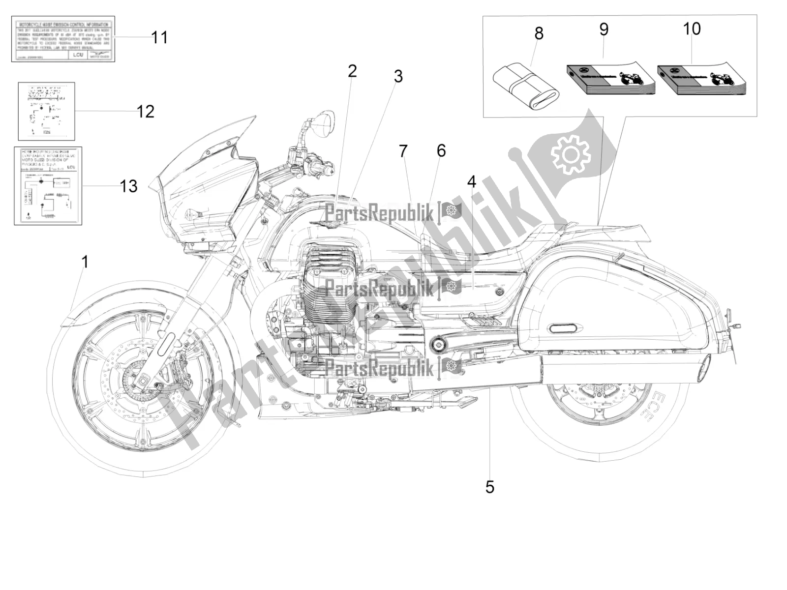 Tutte le parti per il Decalcomania del Moto-Guzzi MGX 21 Flying Fortress 1400 ABS USA 2018