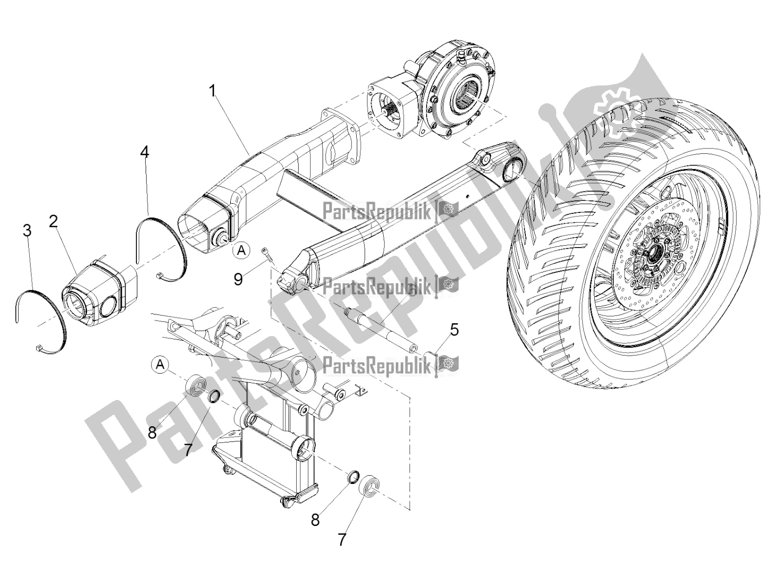 Toutes les pièces pour le Bras Oscillant du Moto-Guzzi MGX 21 Flying Fortress 1400 ABS USA 2018