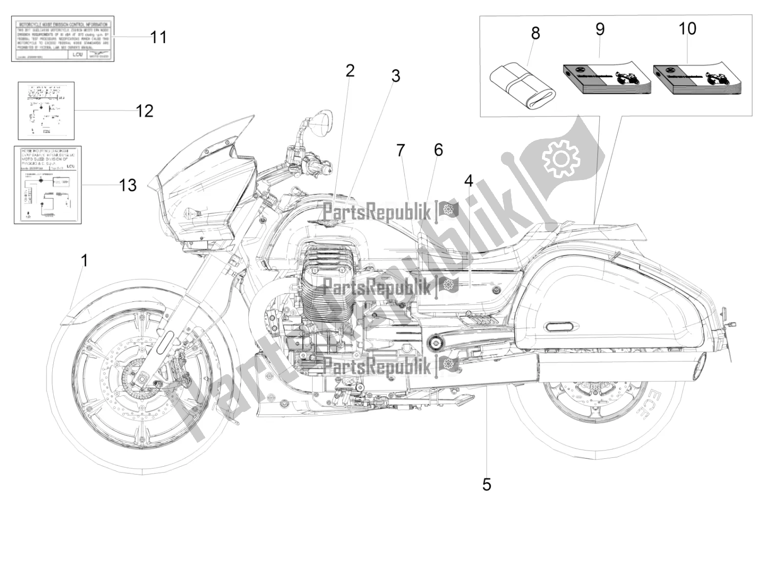 Toutes les pièces pour le Décalque du Moto-Guzzi MGX 21 Flying Fortress 1400 ABS USA 2019