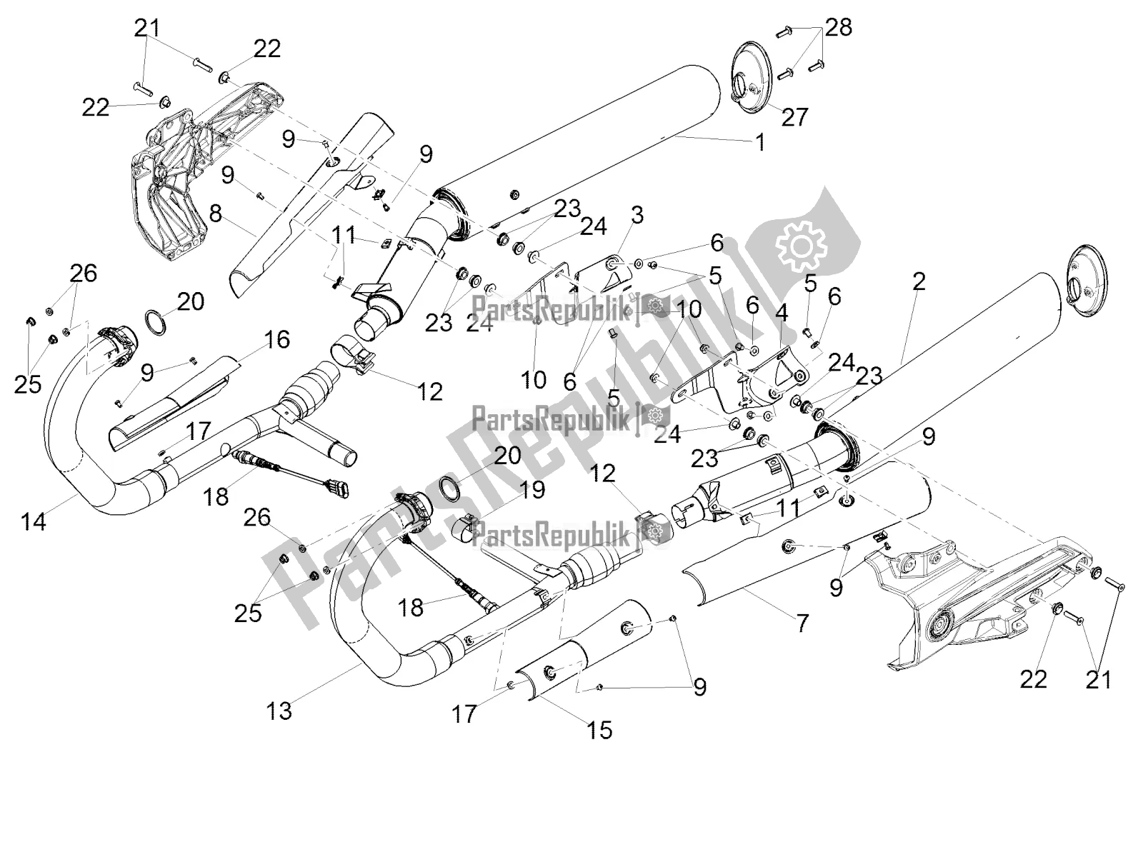 Toutes les pièces pour le Tuyau D'échappement du Moto-Guzzi MGX 21 Flying Fortress 1400 ABS USA 2019