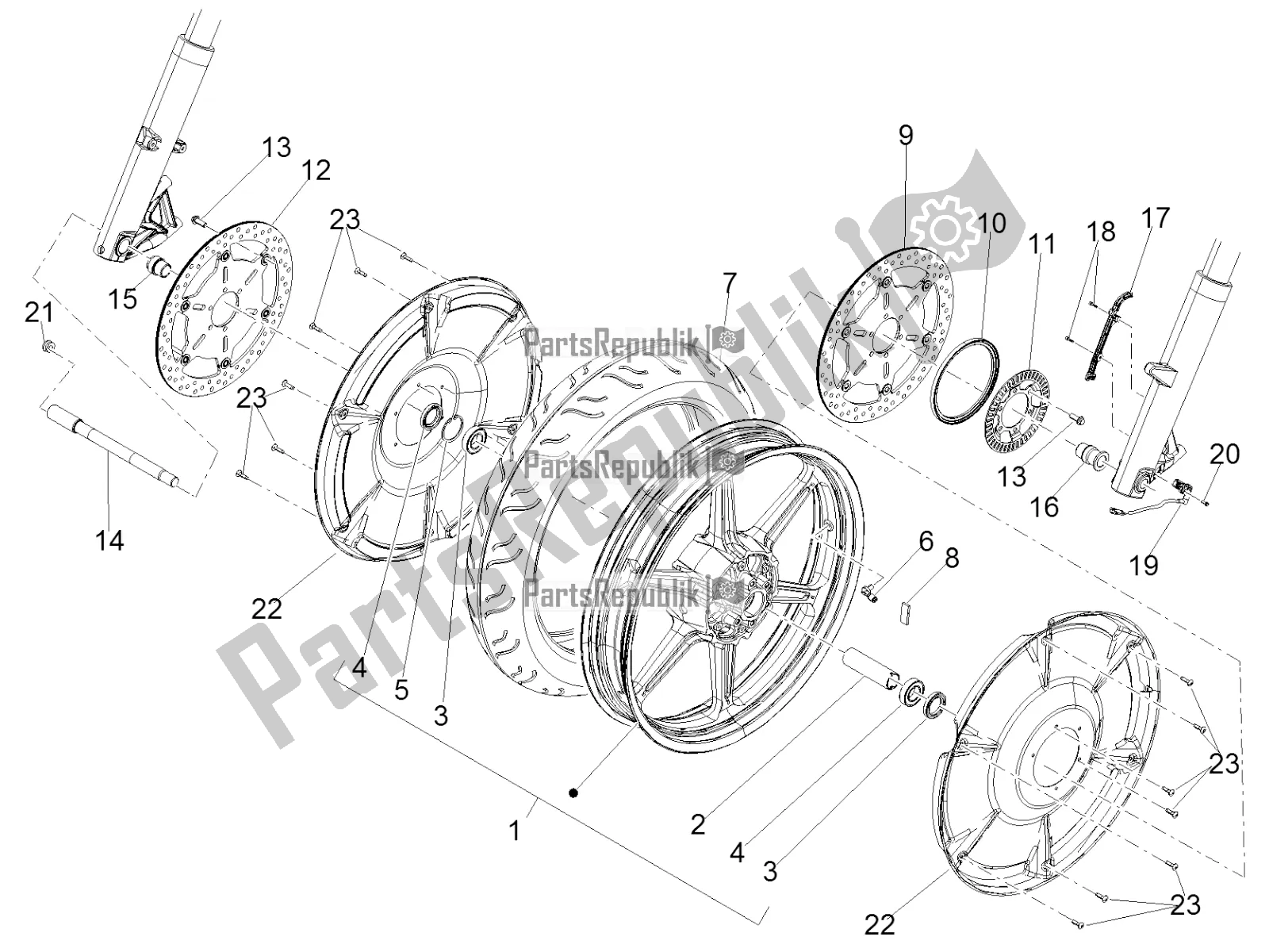 Toutes les pièces pour le Roue Avant du Moto-Guzzi MGX 21 Flying Fortress 1400 ABS USA 2019