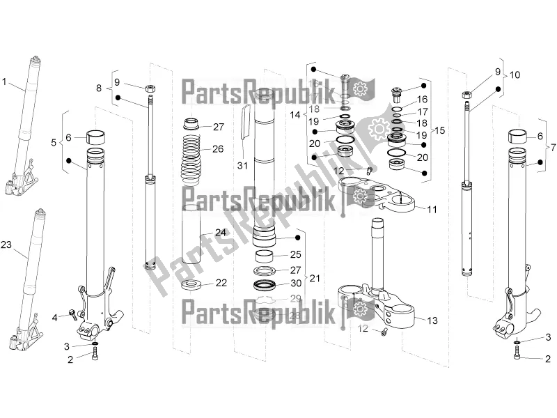 Todas as partes de Garfo Dianteiro do Moto-Guzzi Stelvio 1200 8V E3 ABS Std-ntx 2016