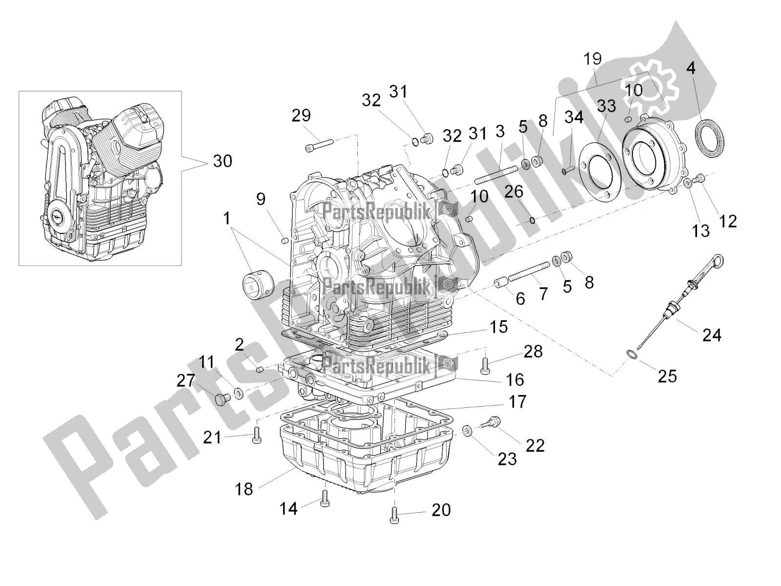 Todas as partes de Crank-case I do Moto-Guzzi Stelvio 1200 8V E3 ABS Std-ntx 2017