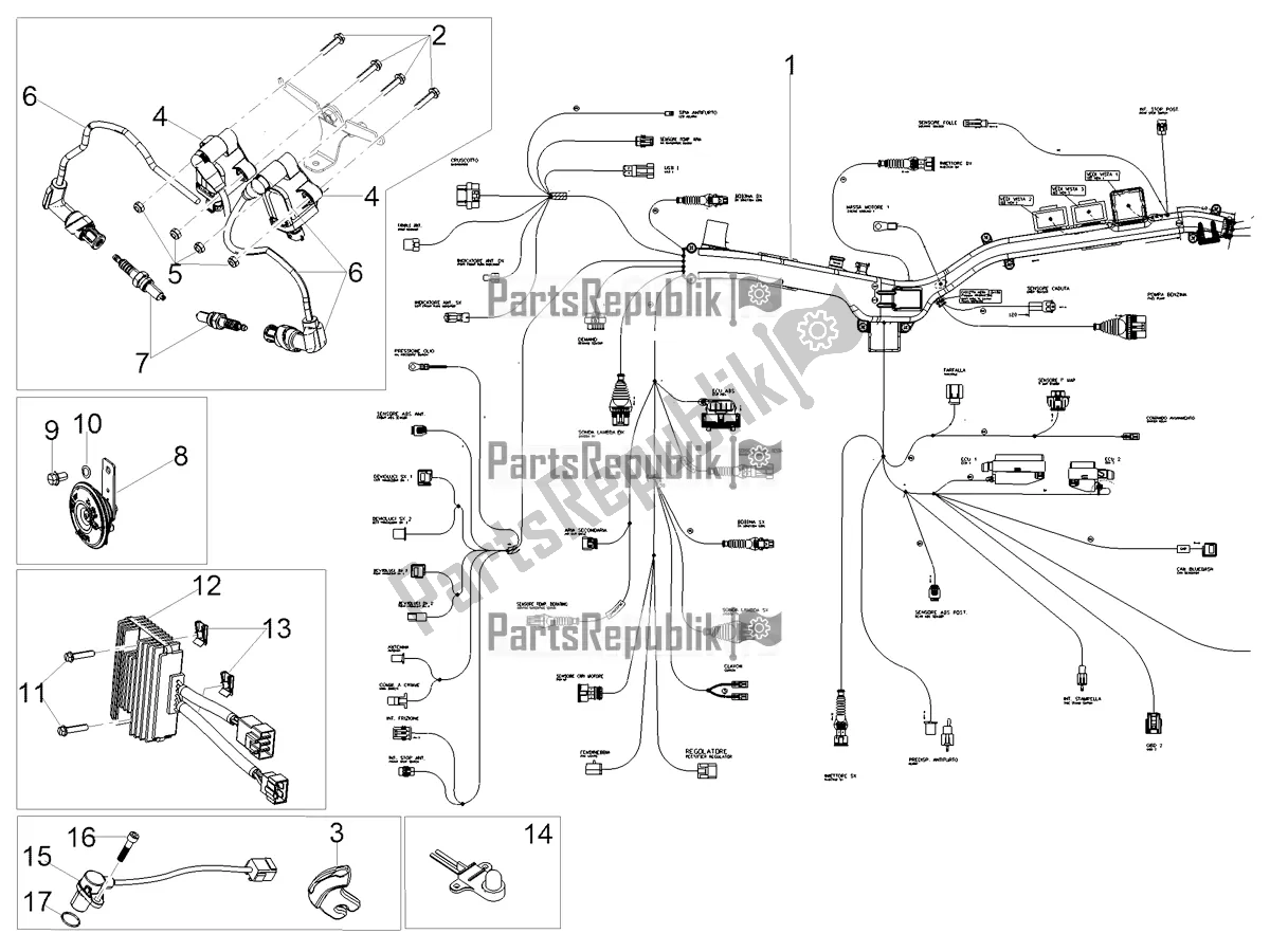 Alle onderdelen voor de Front Elektrisch Systeem van de Moto-Guzzi V 85 TT E4 ABS 2019 Emea 850 2019