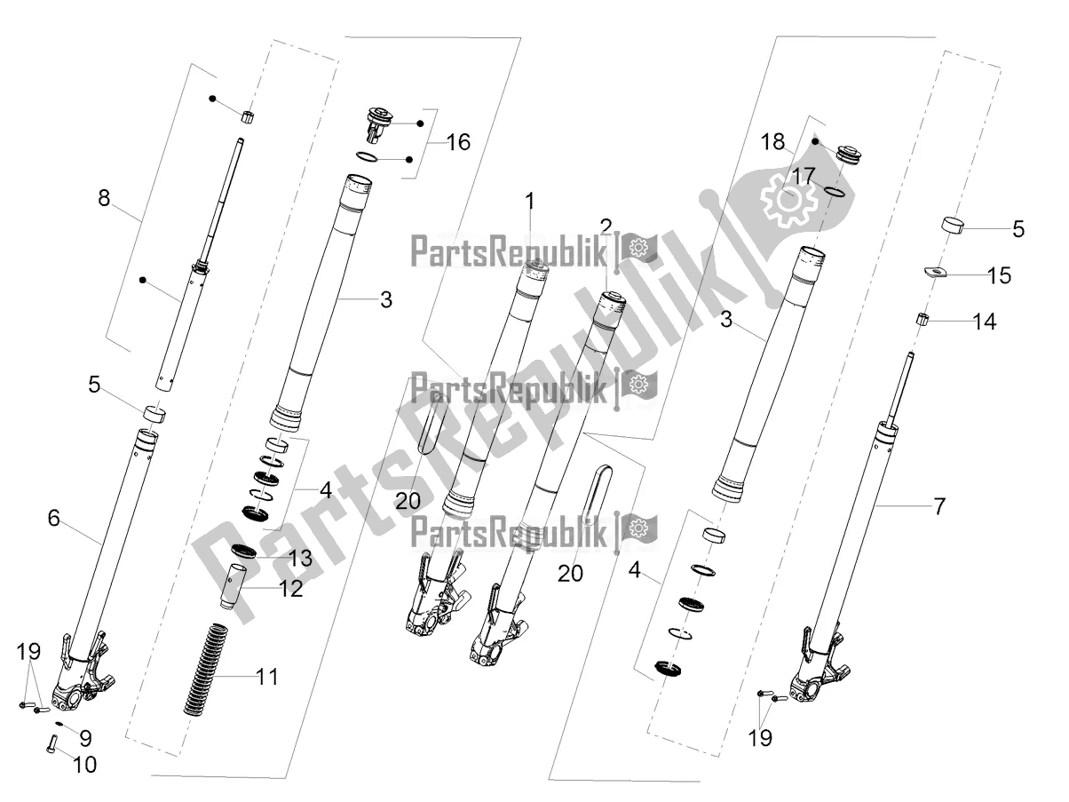 All parts for the Front Fork Kayaba of the Moto-Guzzi V 85 TT E4 ABS 2019 Emea 850 2019