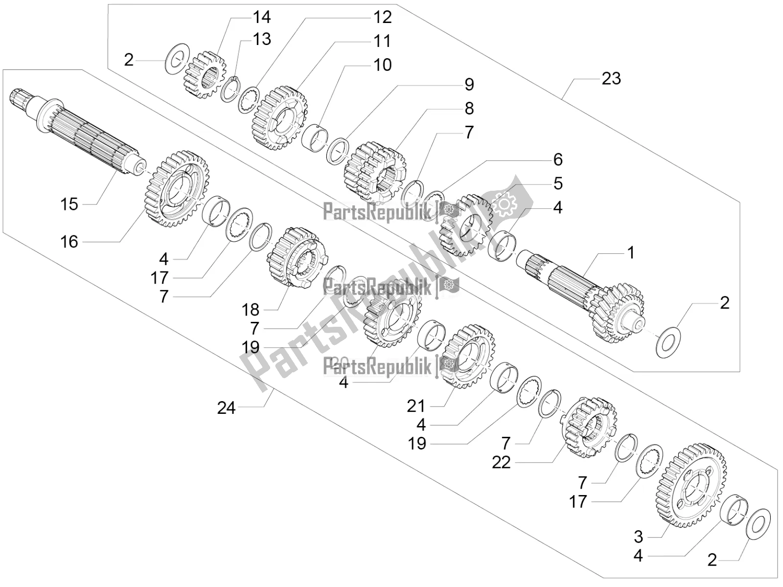 All parts for the Gear Box of the Moto-Guzzi V7 II Racer 750 ABS 2016