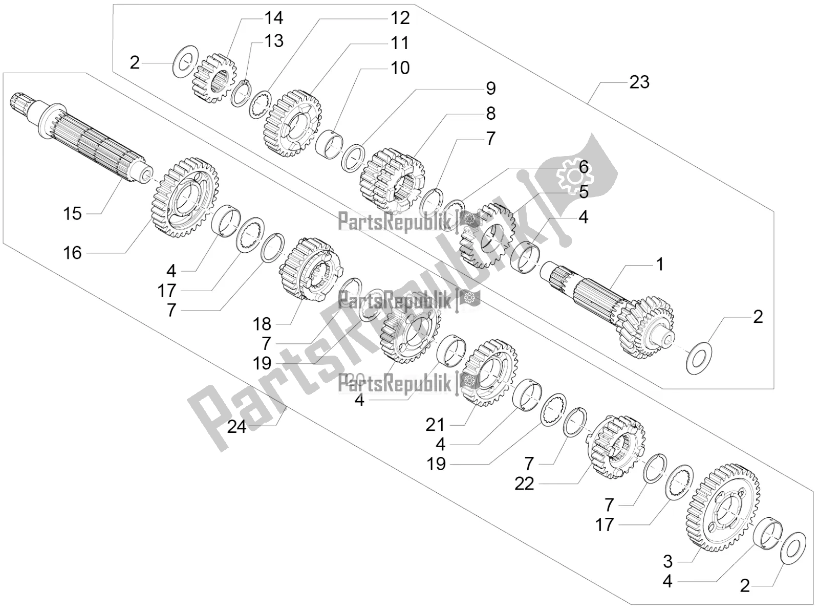 All parts for the Gear Box of the Moto-Guzzi V7 II Stornello 750 ABS 2016