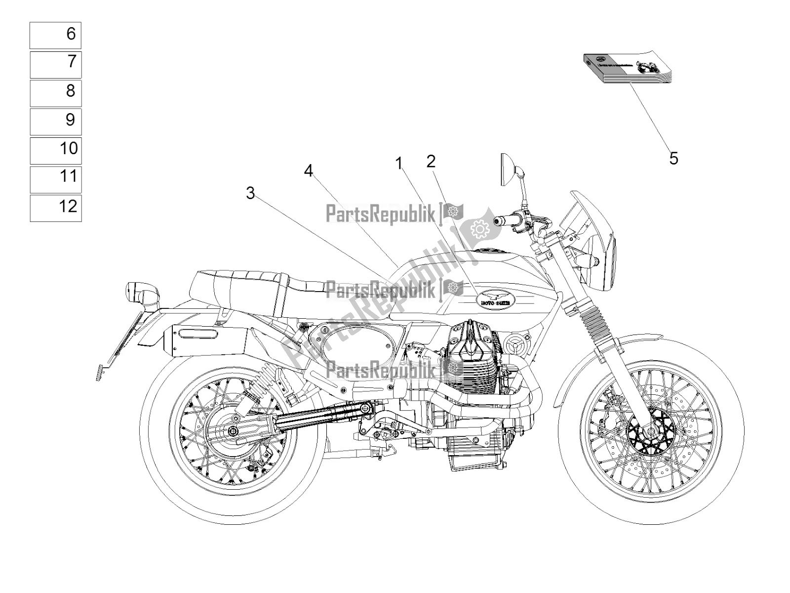 Toutes les pièces pour le Ensemble De Décalcomanies Et De Plaques du Moto-Guzzi V7 II Stornello 750 ABS USA 2016