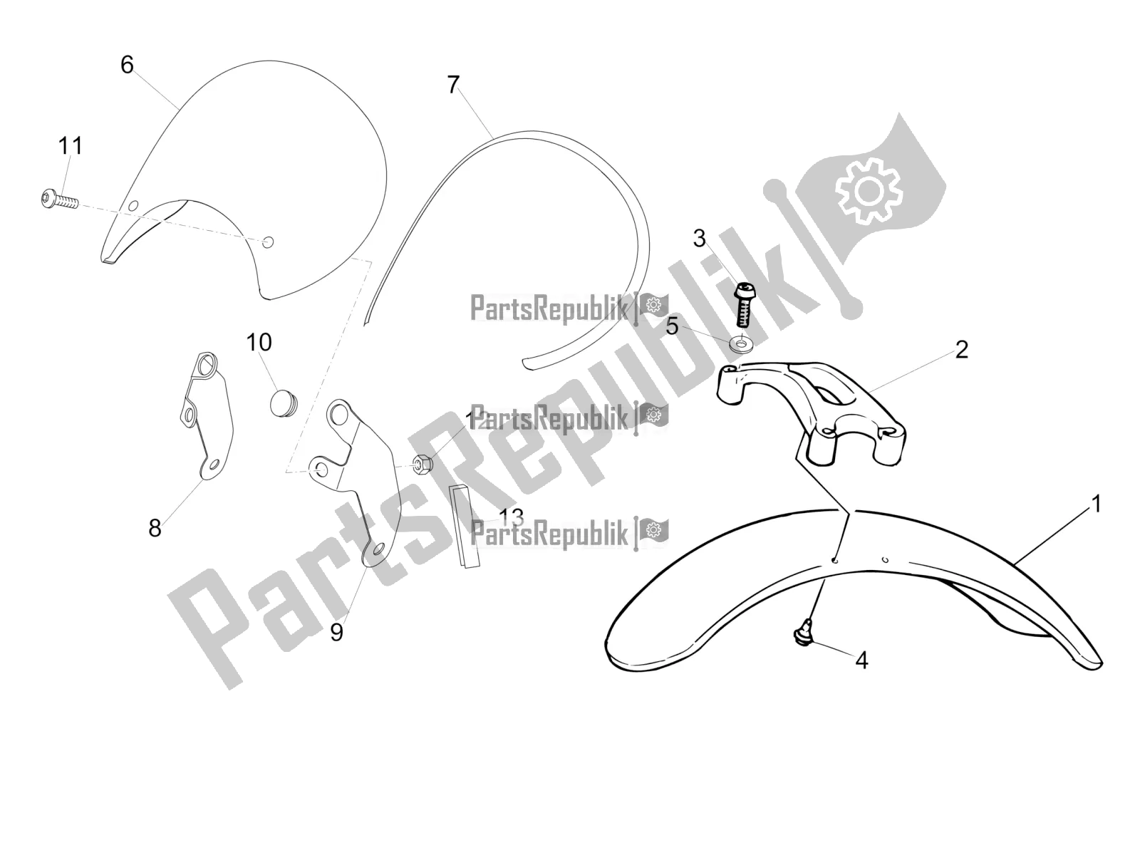 Tutte le parti per il Corpo Anteriore - Parafango Anteriore del Moto-Guzzi V7 II Stornello 750 ABS USA 2016