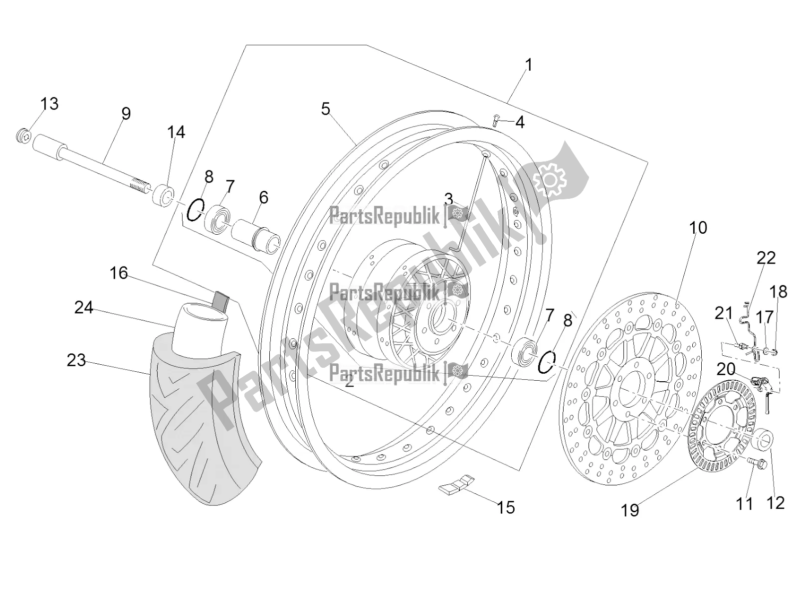 Tutte le parti per il Ruota Anteriore I del Moto-Guzzi V7 II Stornello 750 ABS USA 2016