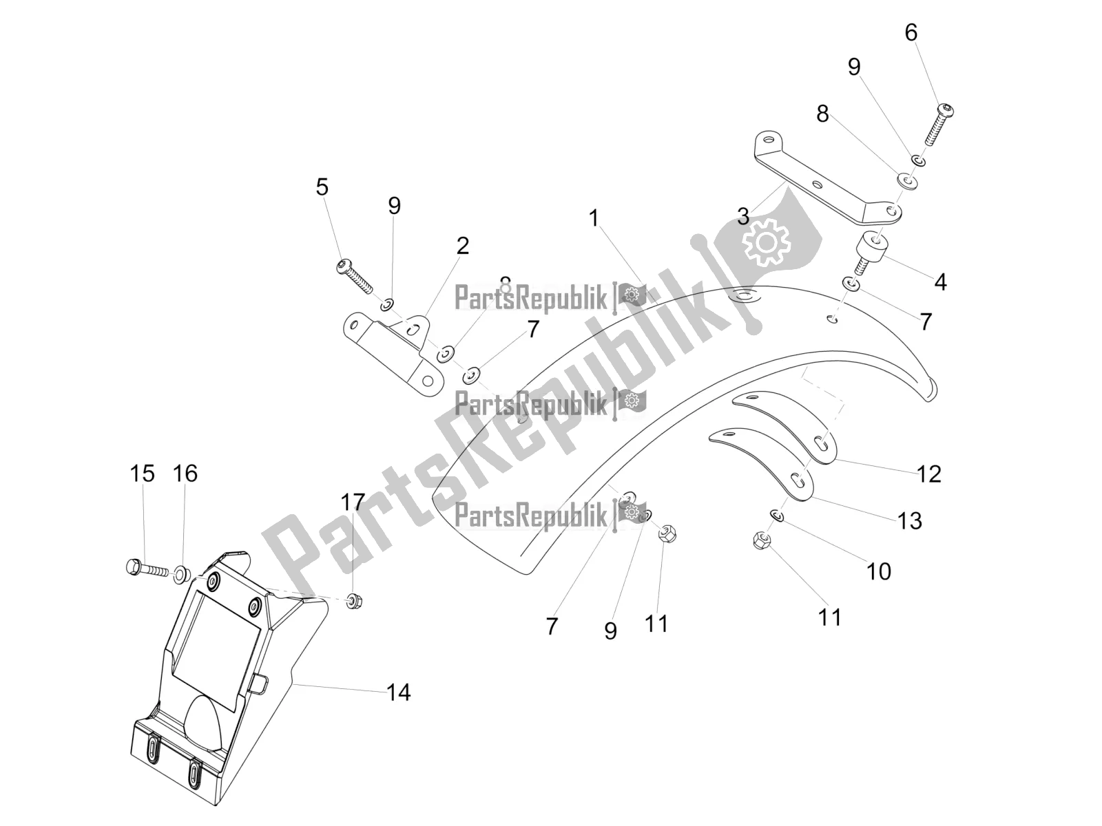 Tutte le parti per il Parafango Posteriore del Moto-Guzzi V7 II Stornello 750 ABS USA 2016