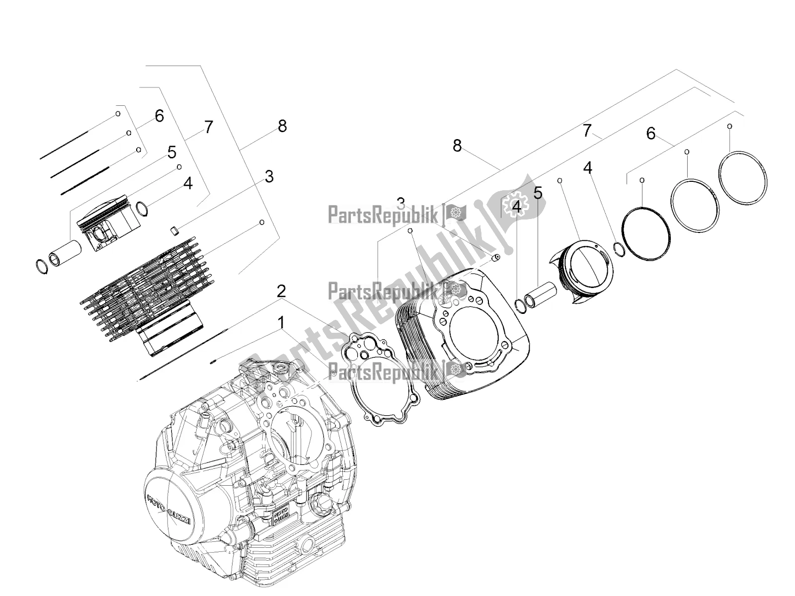 Tutte le parti per il Cilindro - Pistone del Moto-Guzzi V7 III Carbon 750 2018