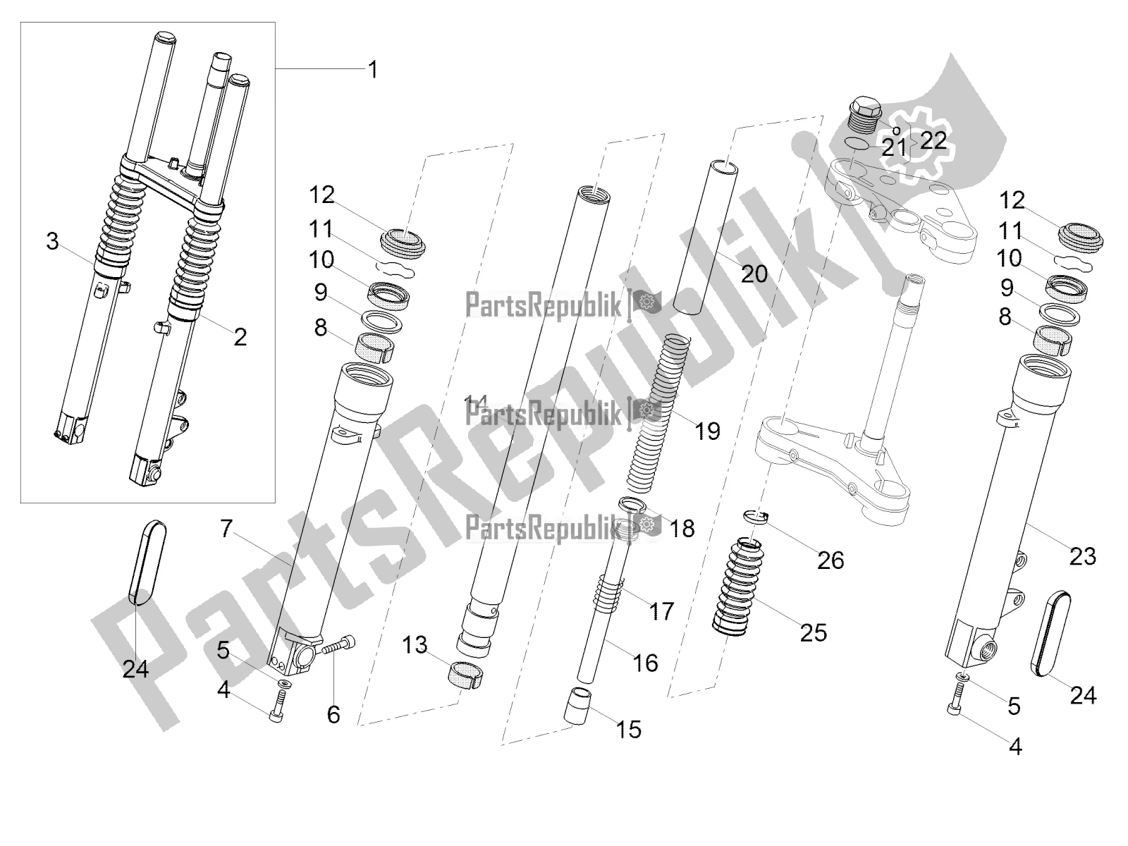 Wszystkie części do Przedni Widelec Kaifa Moto-Guzzi V7 III Carbon 750 2018