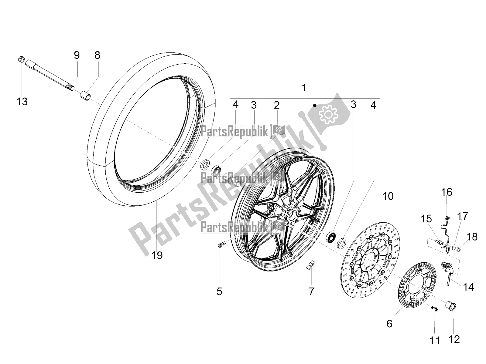 Todas as partes de Roda Da Frente do Moto-Guzzi V7 III Carbon 750 2018