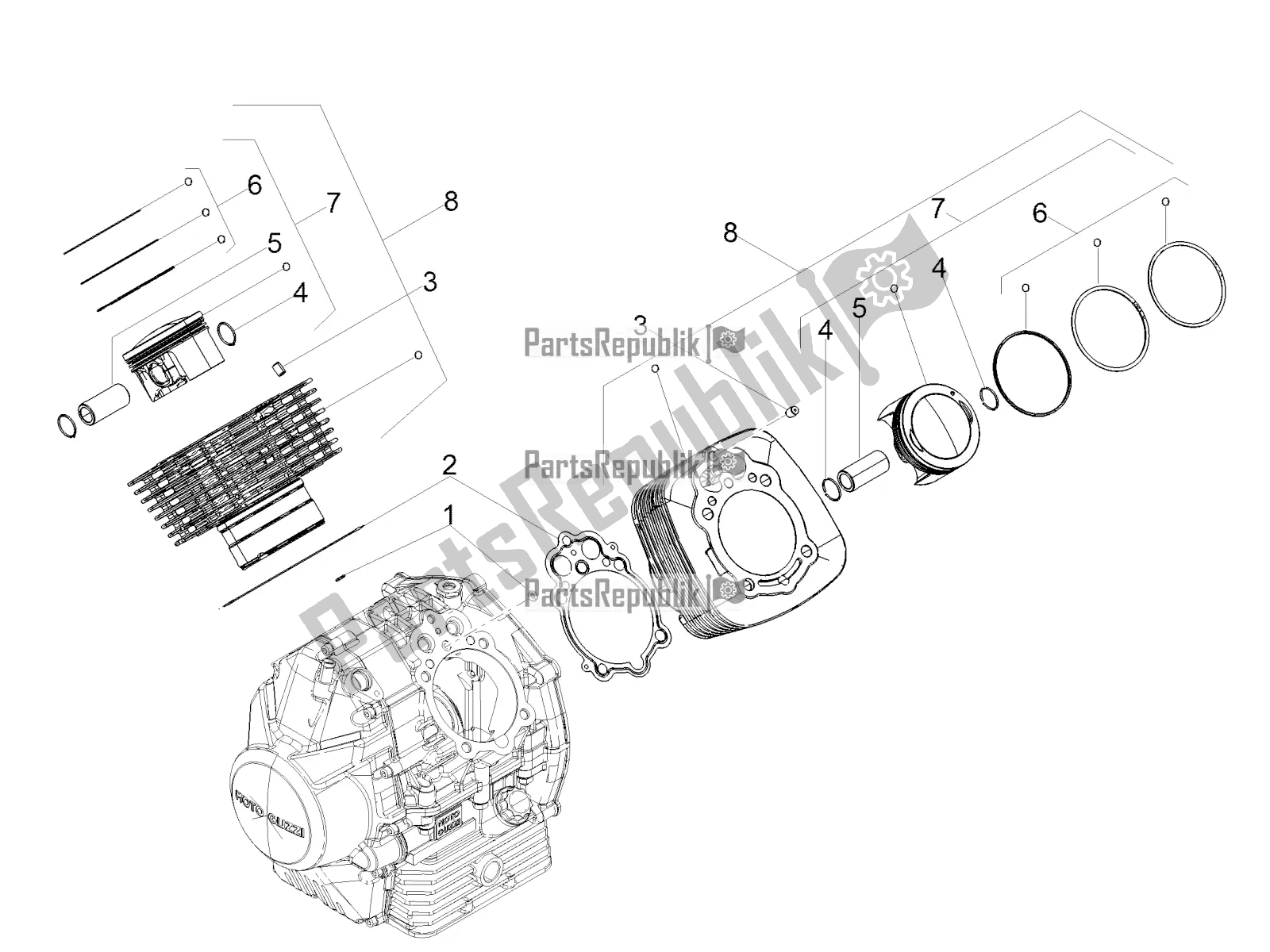 Tutte le parti per il Cilindro - Pistone del Moto-Guzzi V7 III Carbon 750 2019