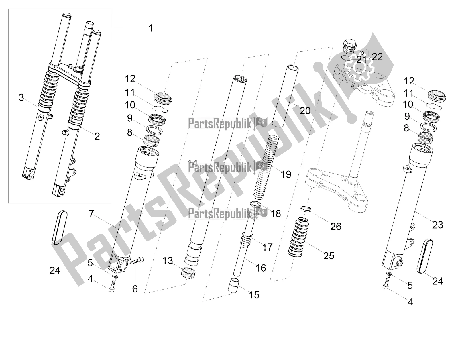 Toutes les pièces pour le Fourche Avant Kaifa du Moto-Guzzi V7 III Carbon 750 2019