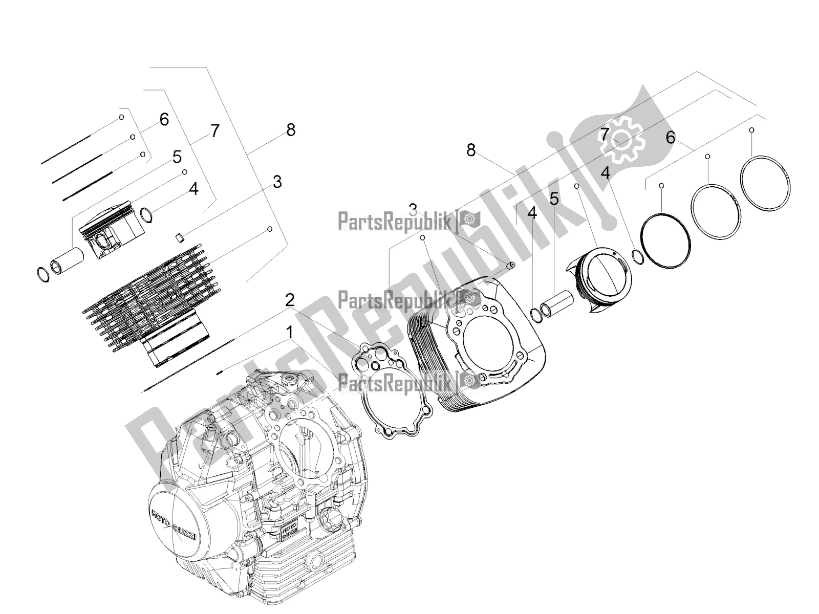 Tutte le parti per il Cilindro - Pistone del Moto-Guzzi V7 III Carbon 750 USA 2018