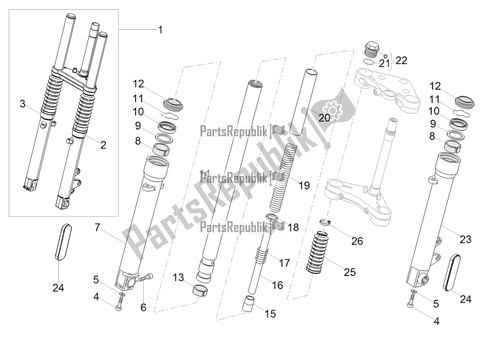 Tutte le parti per il Forcella Anteriore Kaifa del Moto-Guzzi V7 III Carbon 750 USA 2018