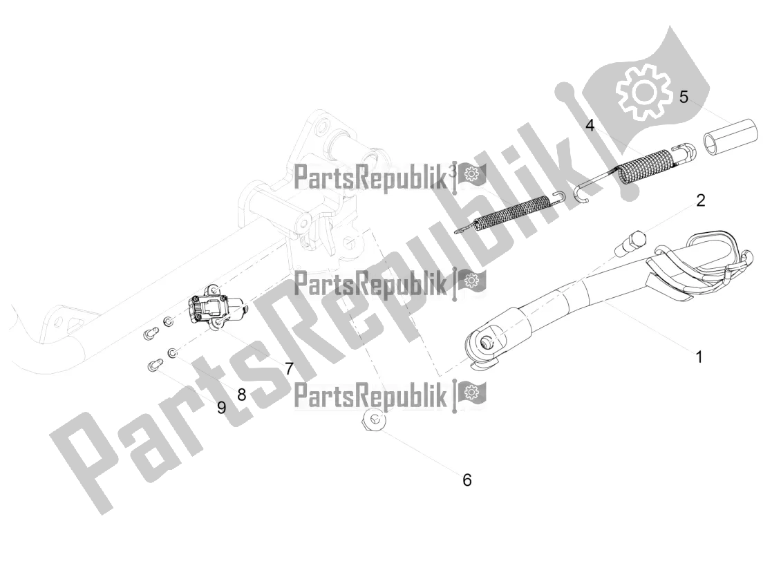 All parts for the Central Stand of the Moto-Guzzi V7 III Carbon 750 USA 2019