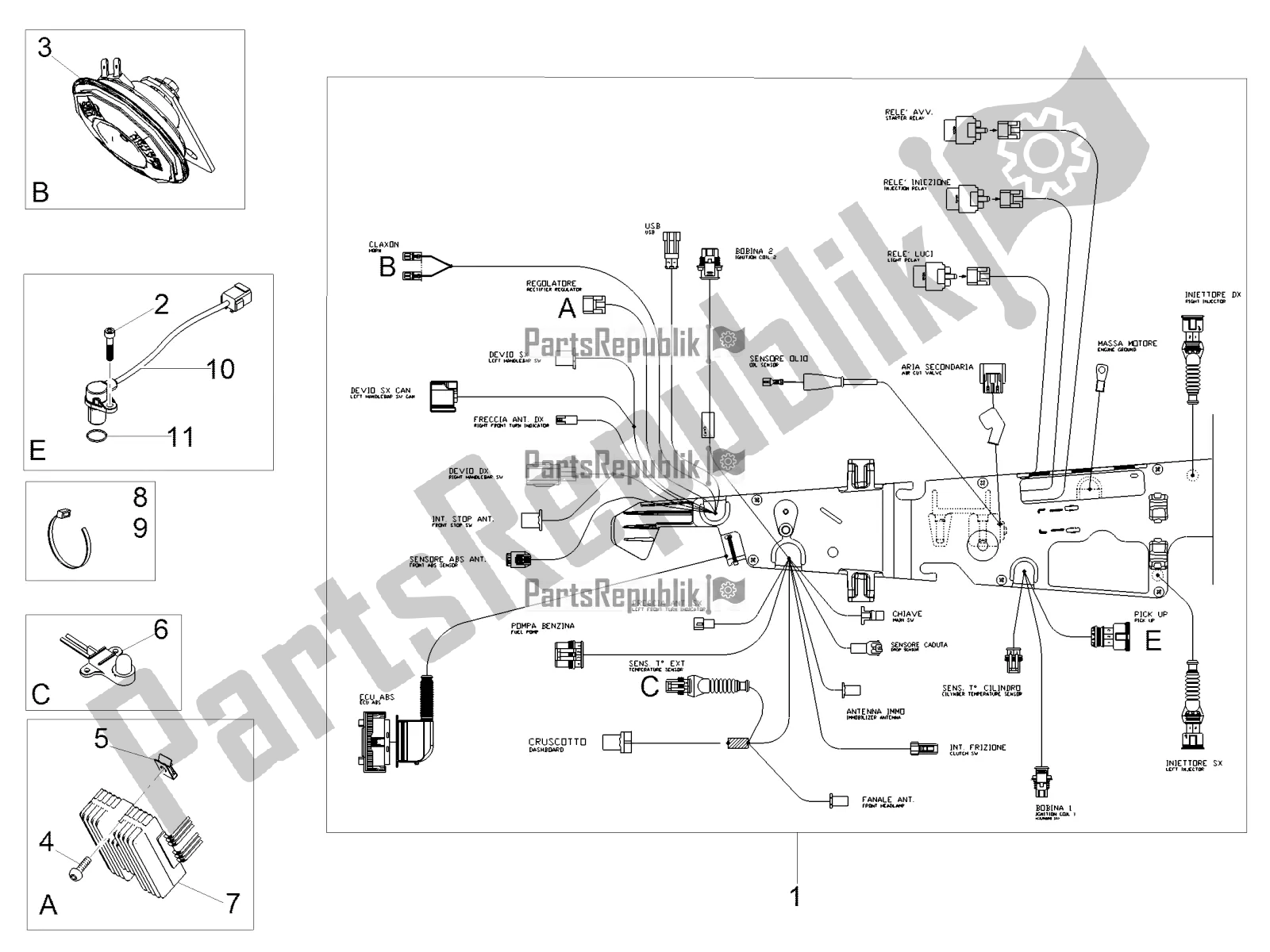 Toutes les pièces pour le Système électrique Avant du Moto-Guzzi V7 III Carbon 750 USA 2019