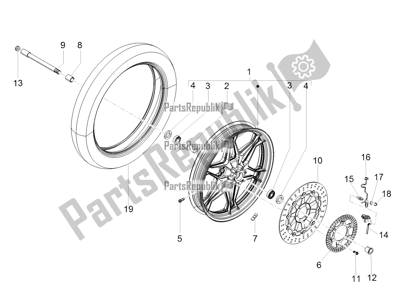 Toutes les pièces pour le Roue Avant du Moto-Guzzi V7 III Carbon 750 USA 2019