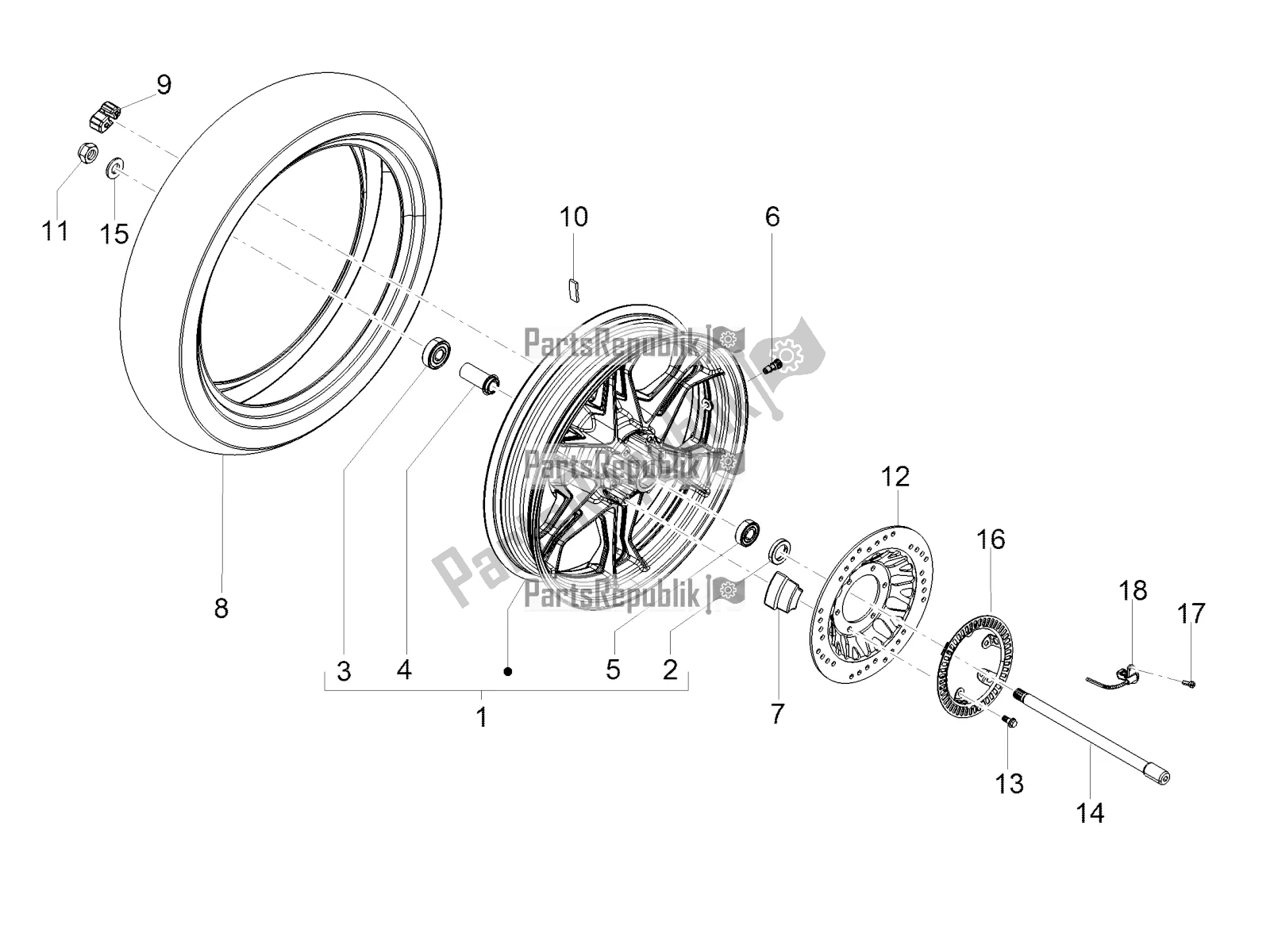 Toutes les pièces pour le Roue Arrière du Moto-Guzzi V7 III Carbon 750 USA 2019