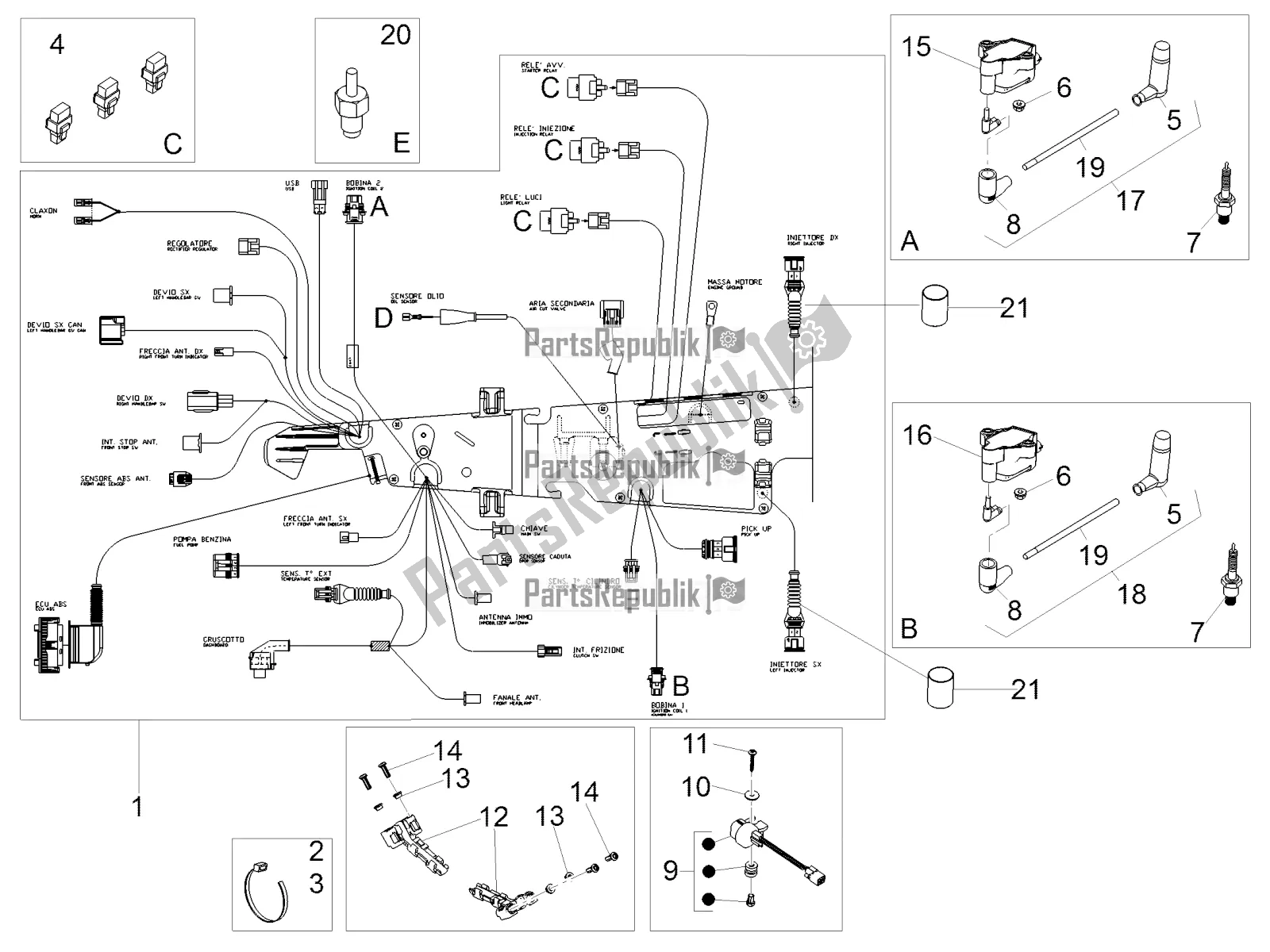 All parts for the Central Electrical System of the Moto-Guzzi V7 III Carbon Shine 750 2019