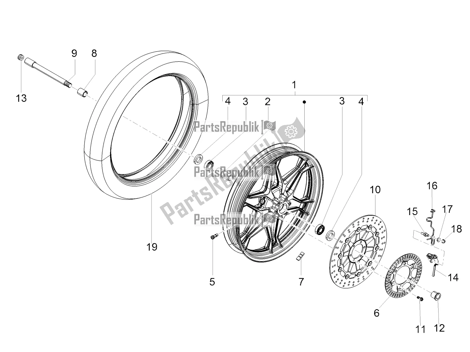 Todas las partes para Rueda Delantera de Moto-Guzzi V7 III Carbon Shine 750 2019